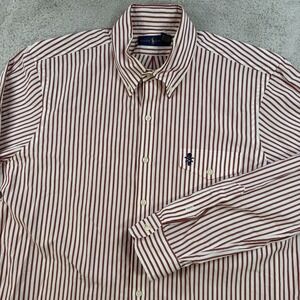 Polo Ralph Lauren Shirt Mens Large Red White Skull Striped Long Sleeve Button
